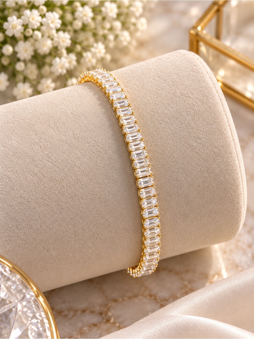 Gold Tone Clear Crystal Tennis Bracelet - Elegant Women’s Jewelry